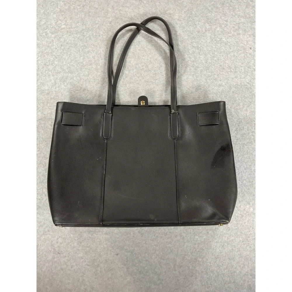 Steve Madden Black Faux Leather Tote Bag Gold Hardware Large Shopper Handbag